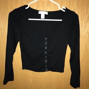 Button Down Long Sleeve Crop Top